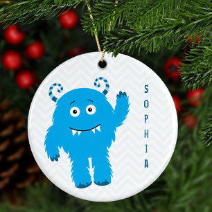 Happy Monster with First Name, Kid Christmas Ceramic Ornament