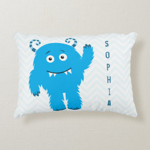 Happy Monster with First Name, Little Kid Decorative Cushion