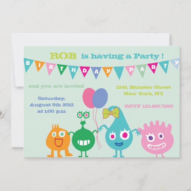 Happy Monsters -Birthday Party Invitations (Front)