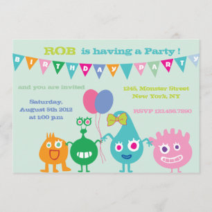 Happy Monsters -Birthday Party Invitations