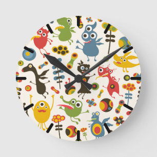 Happy Monsters Round Clock