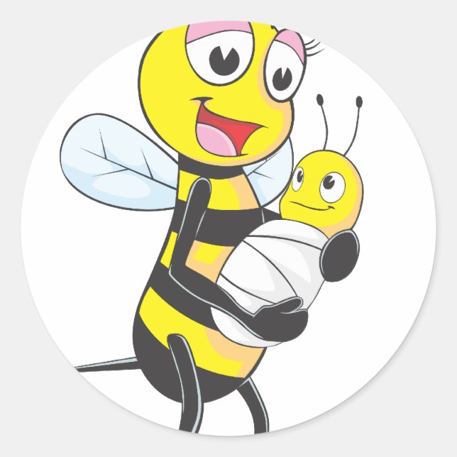 Happy Mother and Baby Bee Classic Round Sticker (Front)