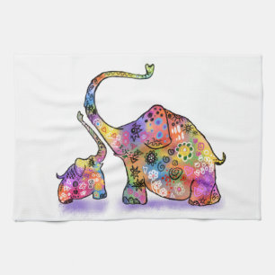 Happy Mother and Baby Elephant Kitchen Towel