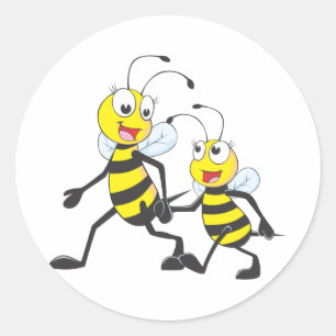 Happy Mother and Daughter Bee Walking Together Classic Round Sticker