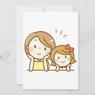 Happy Mother and Daughter Cartoon Cute Invitation