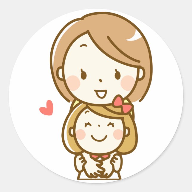 Happy Mother and Daughter Hugging, parent, love Classic Round Sticker (Front)