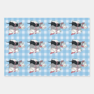 Happy Mother Cat With Three Kittens Plaid Wrapping Paper Sheet