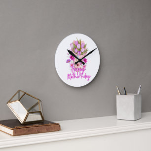 Happy Mother day Flower bouquet Round Clock