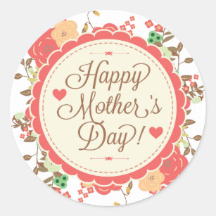 Happy Mother Day Text & Colourful Floral Design Classic Round Sticker