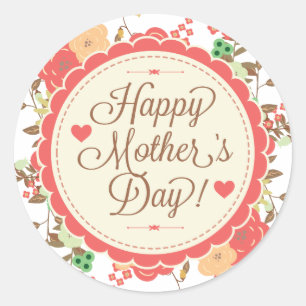 Happy Mother Day Text & Colourful Floral Design Classic Round Sticker
