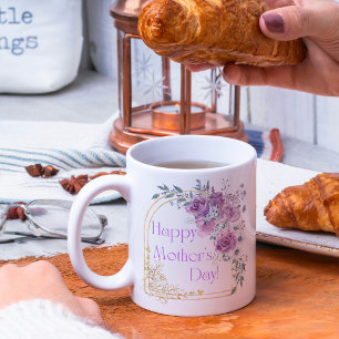 happy mother day, watercolor pink gold botanical  coffee mug