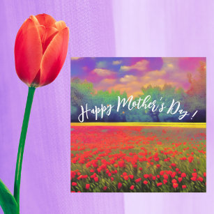 Happy Mother’s Day - Colourful tulip field landsca Card