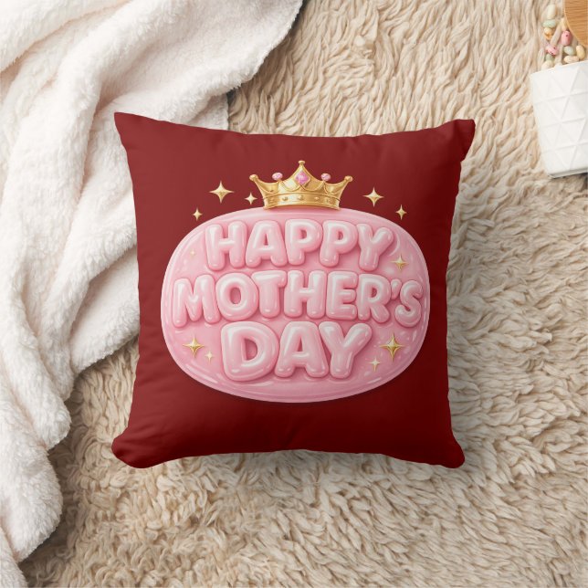 Happy Mother’s Day Crown Bubble Font Cushion (Blanket)
