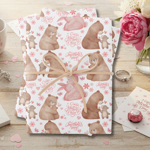 Happy Mother’s Day Cute Bear & Bunny Wrapping Paper Sheet