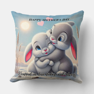 Happy Mother’s Day Cute Bunny Throw Pillow