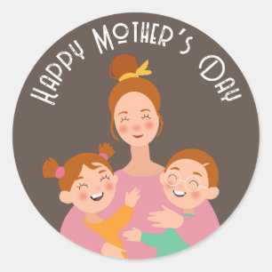 Happy Mother’s Day Family Digital Drawing  Classic Round Sticker