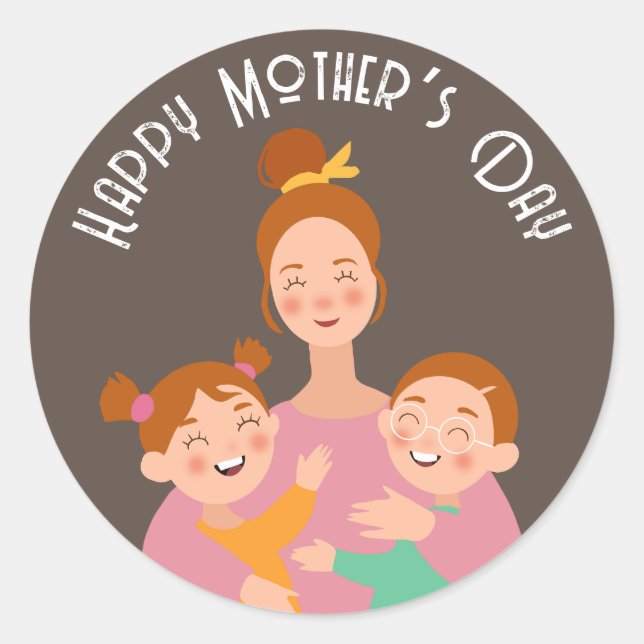 Happy Mother’s Day Family Digital Drawing  Classic Round Sticker (Front)