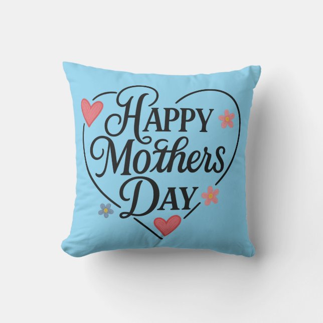 Happy Mother’s Day Floral Heart Throw Pillow (Front)