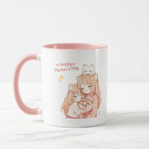 Happy Mother’s Day Mug – Cute Cat & Flowers Gift