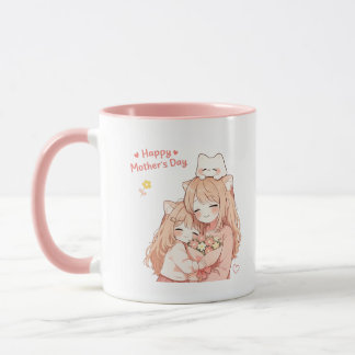 Happy Mother’s Day Mug – Cute Cat & Flowers Gift
