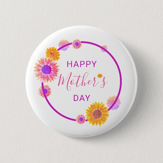 Happy Mother’s Day Pink Floral Circle 6 Cm Round Badge (Front)