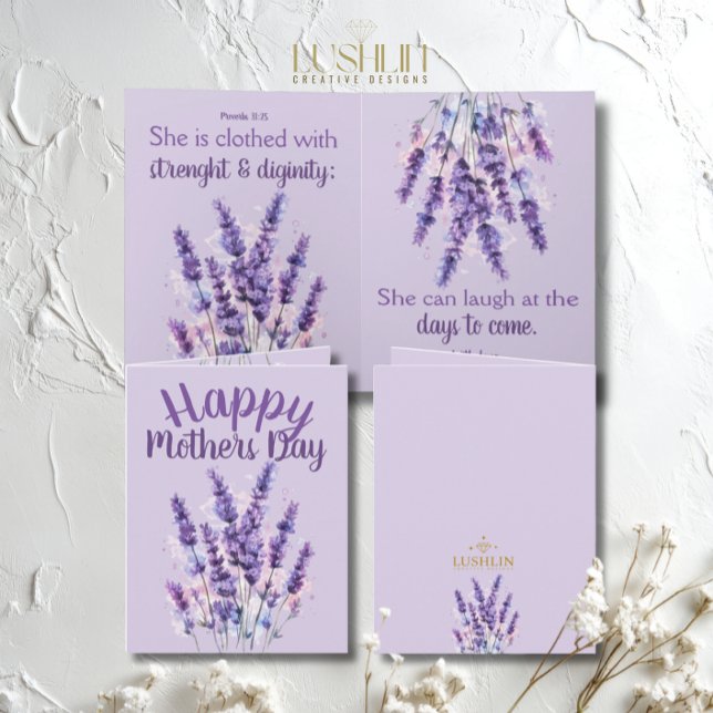 Happy Mother’s Day Proverbs 31:25 purple lavender Card (Creator Uploaded)