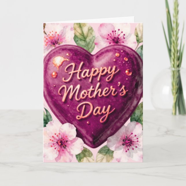 Happy Mother’s Day Purple Heart Bloom Card (Front)