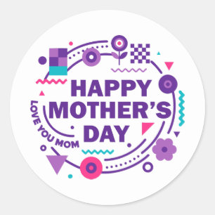 Happy Mother’s Day Retro Style Love You Mom Classic Round Sticker