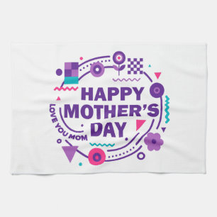Happy Mother’s Day Retro Style Love You Mom Tea Towel
