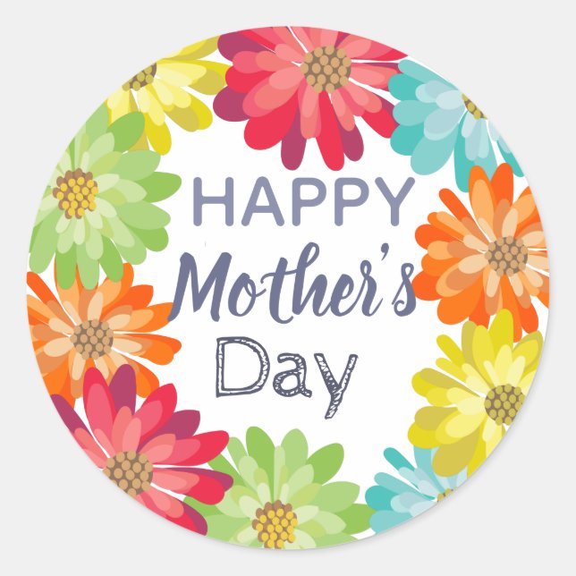 Happy Mother’s Day spring colourful flowers Classic Round Sticker (Front)