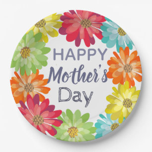 Happy Mother’s Day spring colourful flowers Paper Plate
