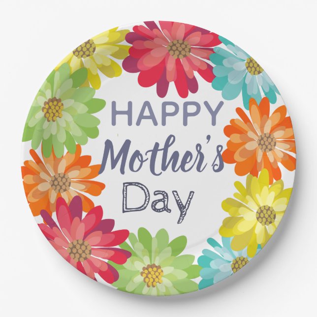 Happy Mother’s Day spring colourful flowers Paper Plate (Front)