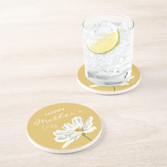 Happy Mother’s Day White  Artistic Flower  Coaster (Side)