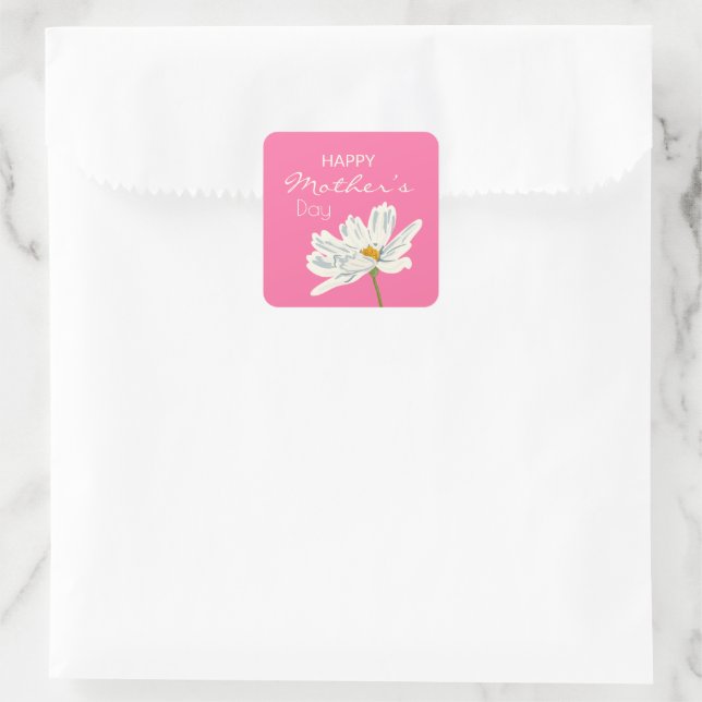 Happy Mother’s Day White  Artistic Flower Colourfu Square Sticker (Bag)