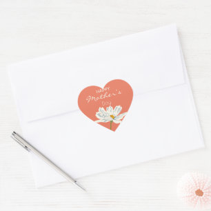 Happy Mother’s Day White  Artistic Flower  Heart Sticker