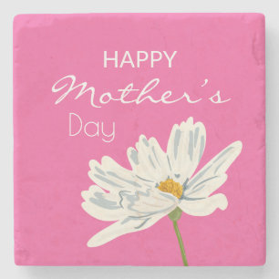 Happy Mother’s Day White  Artistic Flower  Stone Coaster