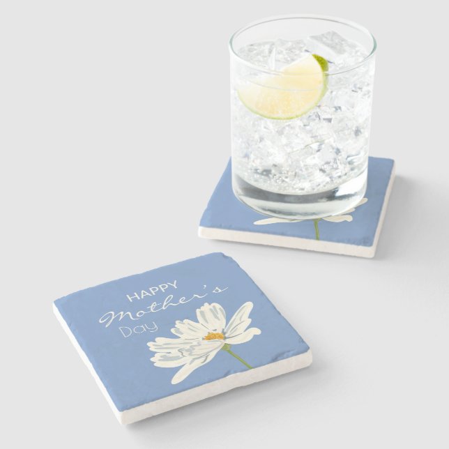 Happy Mother’s Day White  Artistic Flower  Stone Coaster (Side)