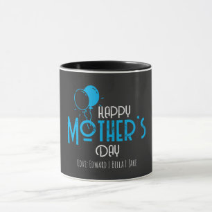 Happy Mother’s Day with Blue Balloons & Names Mug