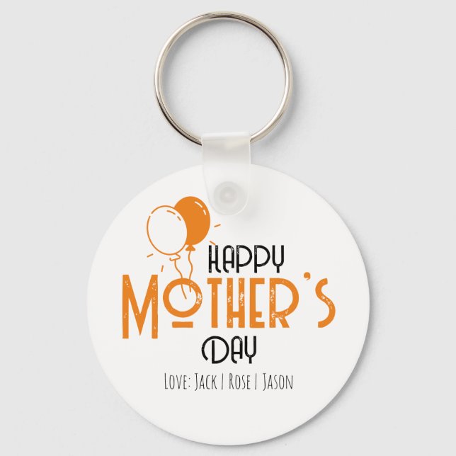 Happy Mother’s Day with Orange Balloons Key Ring (Front)