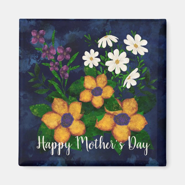 Happy Mother’s Day Yellow Purple White Flowers Magnet (Front)