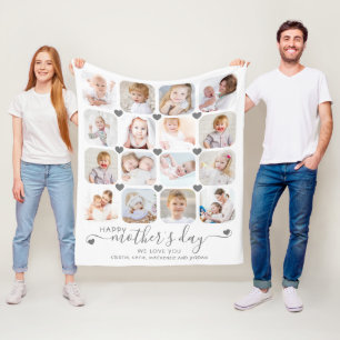 Happy Mothers Day 16 Photo Custom Message Fleece Blanket