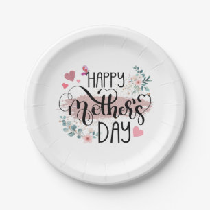 Happy Mother's Day 2025 Cute Floral for Women Mum Paper Plate