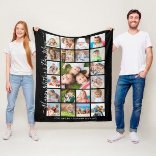Happy Mothers Day 21 Photo Collage Script Keepsake Fleece Blanket