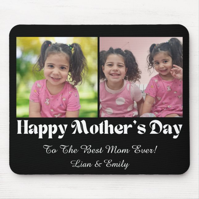 happy mothers day, 2 photos black and white mouse pad (Front)