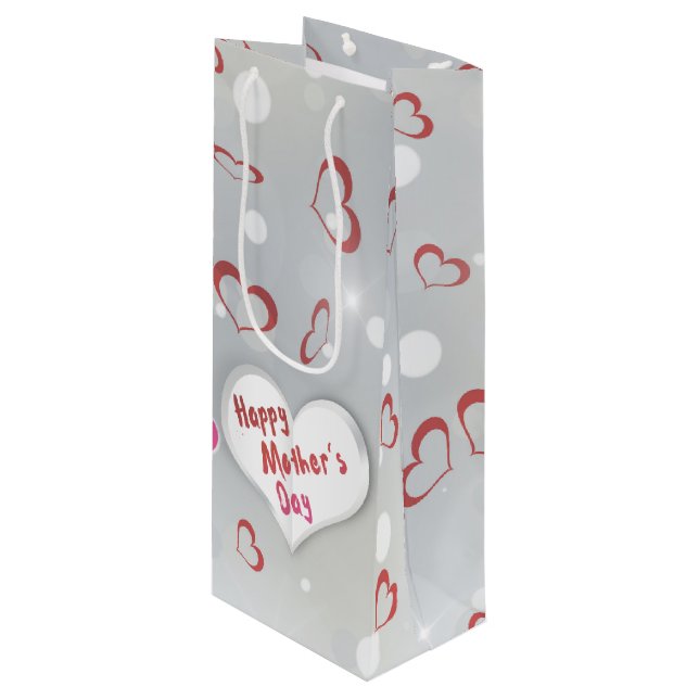Happy Mother's Day 3D Paper Heart Wine Gift Bag (Front Angled)