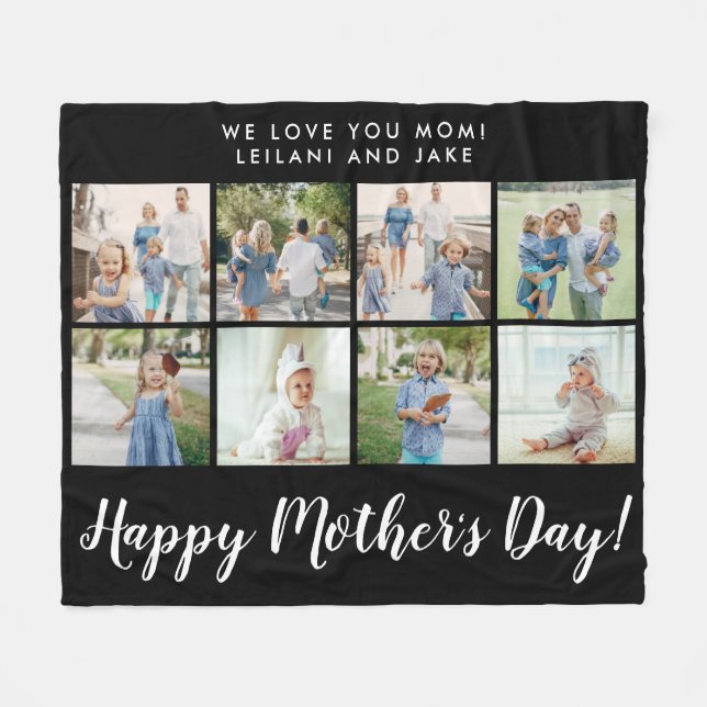 Happy Mother's Day 8 Photo Collage Black Fleece Blanket (Front (Horizontal))