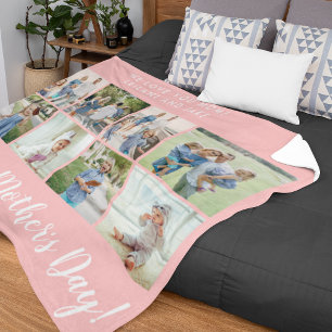 Happy Mother's Day 8 Photo Collage Pink Fleece Blanket