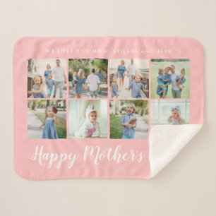 Happy Mother's Day 8 Photo Custom Blush Pink Sherpa Blanket