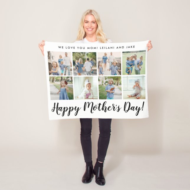 Happy Mother's Day 8 Photo Custom Message Fleece Blanket (In Situ)
