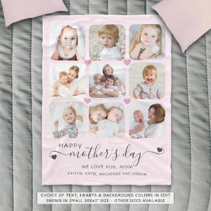 Happy Mothers Day 9 Photos Pink Grey Custom Colour Fleece Blanket